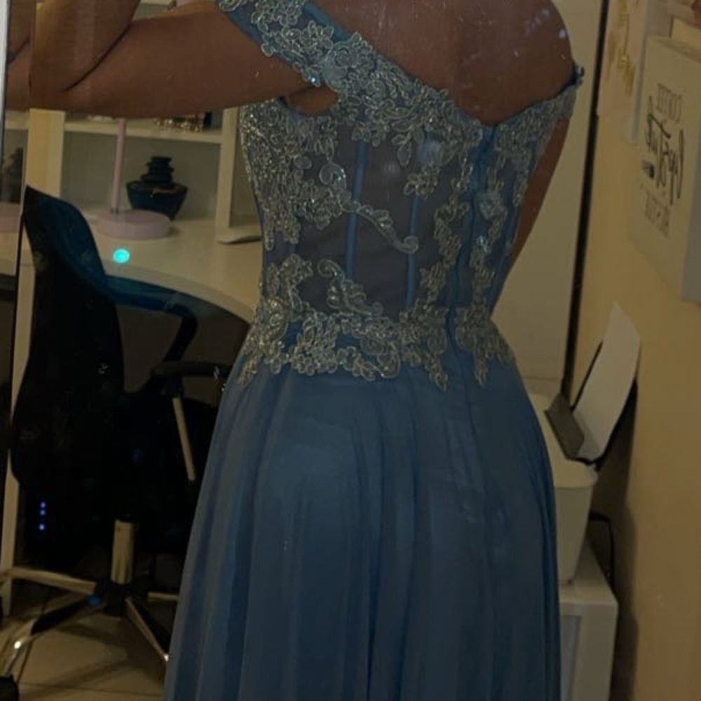 Xscape Light Blue Dress with Silver Embellishments (prom or wedding guest) - Picture 7 of 8